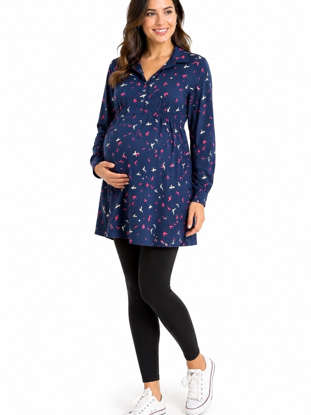 GAP Bird Print‎ Navy Blue Maternity Legging Tunic Top Dress, Small